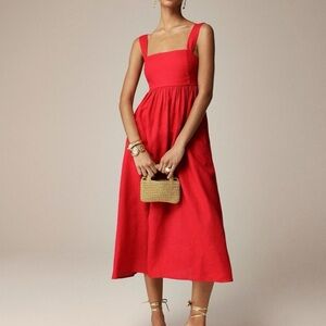 J Crew 100% Linen Square Neck Midi Dress SZ 12